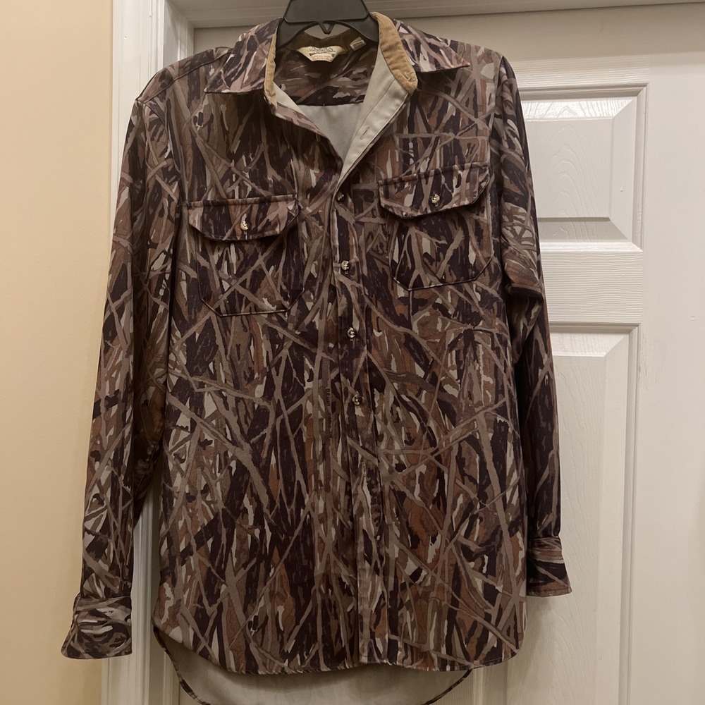 Vtg Cabela's Mens Brush Camo Hunting Heavy Shirt Made In USA Size LARGE Tall